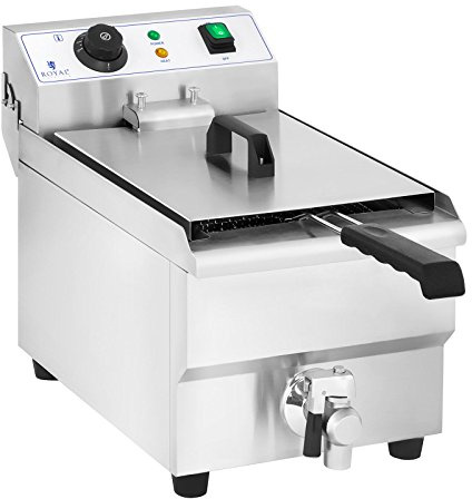 Royal Catering Fritteuse aus Edelstahl Elektro-Fritteuse (Kapazität 10 l, Leistung: 3000 Watt, Thermostat, Ablasshahn)