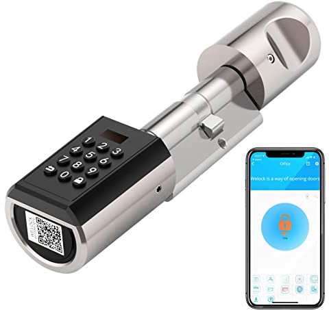 WELOCK PBL41 Elektronisches Türschloss Zahlencode APP Schließzylinder | Pin Code Bluetooth und App Entsperren, IP65 Wasserdicht Verstellbar für Türen 50-100mm Dicke 5 Minuten Einfache Installation