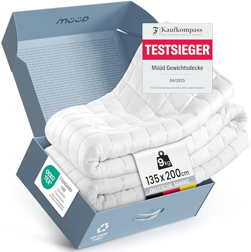 müüd Gewichtsdecke 135x200 cm 9kg Therapiedecke aus 100% Baumwolle, schwere Decke zum schlafen, wirkt Stressreduzierend & therapeutisch, Weighted Blanket
