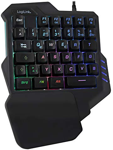 LogiLink beleuchtete Einhand-Gaming Tastatur mit ergonomischer Handauflage und großartigen Lichteffekten und programmierbaren Tasten für Windows, Linux und MAC