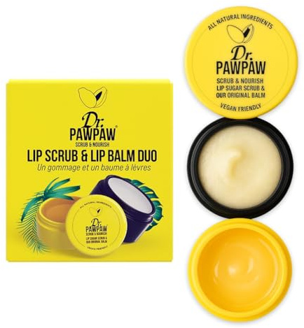 Dr. PawPaw Lippenpeeling und Lippenbalsam Duo – feuchtigkeitsspendender Lippenbalsam mit Pawpaw, Aloe, Oliven und Rizinusölen – veganes Lippenpeeling für empfindliche Haut – 16 g