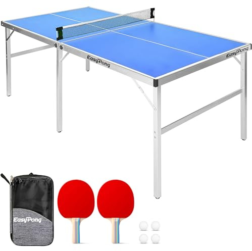 EasyPong® | Tischtennisplatte Blau | 182x91 cm | Premium Qualität | Leicht zu transportieren | Stabil | Ideal für Outdoor & Indoor | 2 Schläger + 4 Bälle | 100% Fun | OriginalCup®