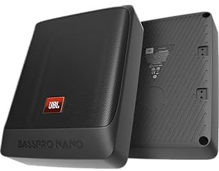 JBL BassPro Nano Ultra-Kompaktes aktives Untersitz Subwoofer Set 15 x 20 cm - 200 Watt Unter sitz Auto Subwoofer Aktiv, schwarz