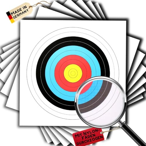 20 Stück Zielscheibenauflagen nach FITA Abmaßen mit Nylon Fäden - Ø 80cm - Bogenschießen Zielscheibe Auflage 80x80 cm - Zielpapier für Jagd & Training