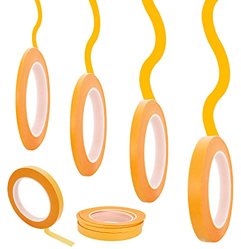 ASTER 4 Rollen Fineline Tape,Zierstreifenband Masking Tape Band 1/5/3/6/12.6 mm breit x 50 Meter Selbstklebendes Band Whiteboard Klebeband,4 Breiten Kreppband mit feiner Linie (Orange)
