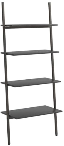 vidaXL Anlehnregal mit 4 Ablagen Bücherregal Büroregal Standregal Aktenregal Leiterregal Wandregal Bücher Regal Schwarz 64x34x150,5 cm