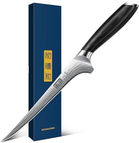 HOSHANHO 18cm Filetiermesser, scharfe Kochmesser Profi Fischfiliermesser | Fischmesser aus Hochwertigem Edelstahl, Küchenmesser für Fisch und Fleisch mit scharfe Klinge & Pakkaholz Griff