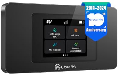 GlocalMe Duoturbo mobiler WLAN Router, Keine SIM erforderlich, 4G LTE Router mit 1GB globalen Daten,3500mAh Akku, LCD Display Dual-Modem, mobiler Hotspot für 200 Länder (Schwarz)