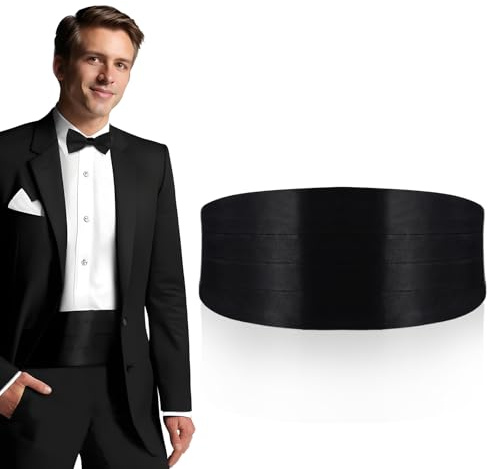 HekouJiub Kummerbund Schwarz Satin Kummerbund Herren für Satin Hemd Herren Formelle Veranstaltungen Breit Halloween Verstellbar Kummerbunde mit Gummiband für Hochzeit Abschlussbälle
