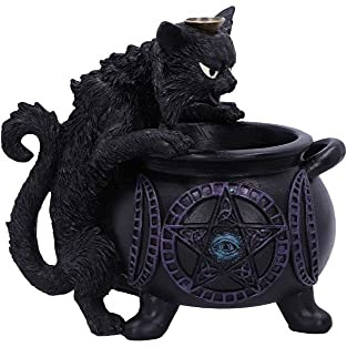 Nemesis Now Spite's Cauldron Rückfluss-Räuchergefäß, Schwarze Katze, vertraut, 16,3 cm