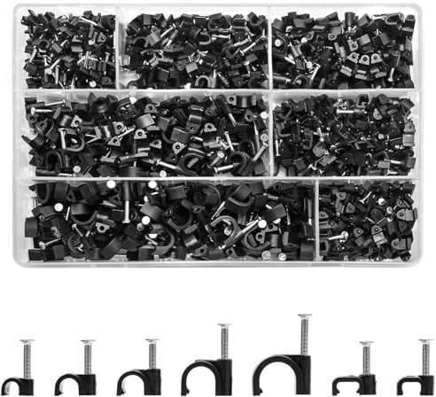 KOXXIAMOQ 700 Stk Kabelschellen Nagelschellen, Runde/Quadrat Kabel Clips, Schwarz Kabelklemmen mit Nagel, Kabelhalter Kabelbefestigung Nagel für Ethernet Netzwerkkabel, 4mm 5mm 6mm 8mm 10mm