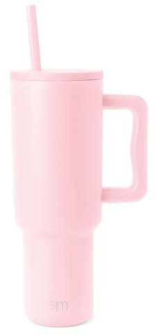 Simple Modern Thermobecher mit Strohhalm und Griff | Isolierter Edelstahl-Trinkbecher Eiskaffee-Reisebecher | Geschenke für Frauen und Männer | Trek | 1180ml | Blush