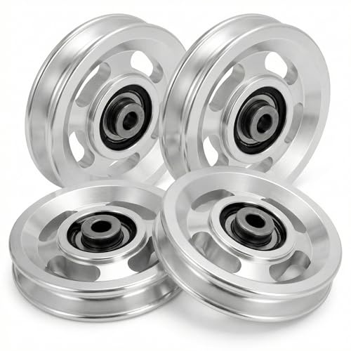 QWORK® 95 mm seilrolle, umlenkrollen, aluminiumlegierung, bär 300 kg, für sportgeräte, garagentor rollensysteme, 4pcs