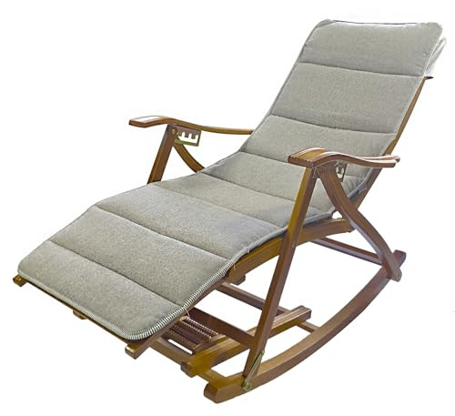 SCGSJZH Klappbare Schaukelliege, Liegestuhl aus Holz, Garten-Sonnenliege mit 5-Fach Verstellbarer Rückenlehne, Erweiterte Fußstütze, Relaxsessel für Terrassenbalkon, mit Kissen