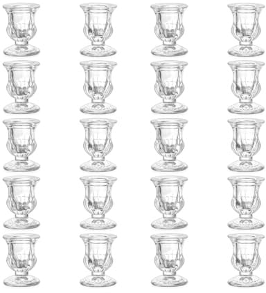 Romadedi Glas-Kerzenhalter für Stabkerzen, 20er-Pack, 6,4 cm | Kompakte transparente Form mit 2,2-cm-Kerzenöffnung; für Hochzeitstafeln, Esstische und saisonale Dekorationen