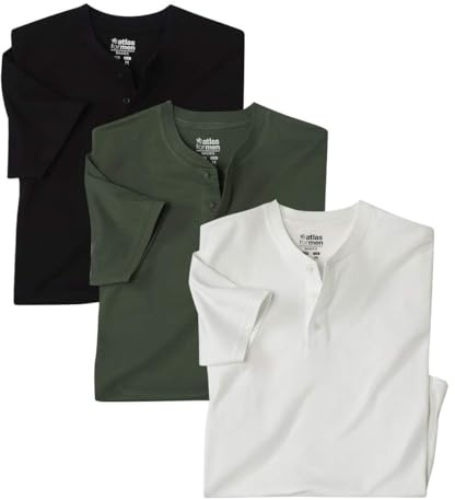 ATLAS FOR MEN - 3er-Pack Herren T-Shirts - 100% Baumwolle - Kurze Ärmel - Henleykragen - Verfügbar in großen Größen von M bis 5XL