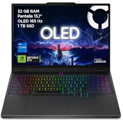 Lenovo Legion 5 Gen 10 Gaming-Laptop IA 15,1 Zoll WQXGA OLED (Intel Core i7-13650HX, NVIDIA GeForce RTX 5070, 32 GB RAM, 1 TB SSD, Wi-Fi 7, ohne Betriebssystem), spanische RGB-Tastatur, Schwarz