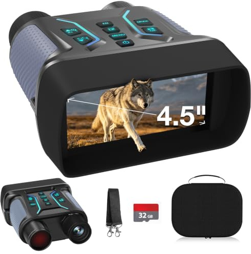 4K Nachtsichtgerät 36MP, 8X Digitaler Zoom 4.5“ HD-Display Infrarot Fernglas Nachtsichtgeräte, Fernglas mit 7-Stufiges Nachtsicht, 4500mAh Wiederaufladbares Nachtsicht Fernglas mit 32GB TF Karte