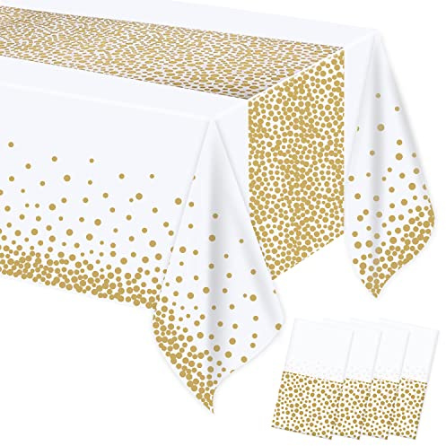 MOKANI Einweg Tischdecke, 4 Stück Tischdecken Geburtstag, Wasserdicht Tischdecke Bierzeltgarnitur, Rechteckig Tischtuch Geeignet für Party, Weihnachten, Hochzeit, 137 x 274 cm, Gold