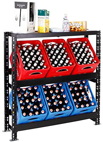 PROREGAL Getränkekistenregal Tegernsee XL 6 Kisten mit Ablage Schwarz | HxBxT 110x110x30 cm | freistehend Kistenständer Getränkeregal Wasserkistenregal Bierkistenregal