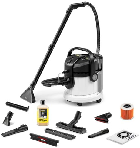 Karcher SE 4 Plus Waschsauger (Hochflexibler 2-in-1 Schlauch) Aktionsradius 8m, 1000 W, Frisch-/Schmutzwassertank 4 l, 1.081-170.0, Weiß