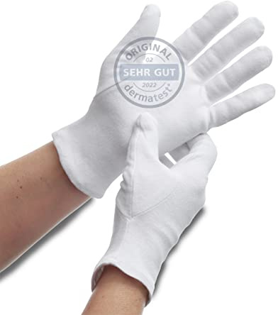 DarBene Baumwollhandschuhe Soft 1 Paar-L, Dermatest: Sehr Gut, 100% Baumwolle, Trikothandschuhe, Stoffhandschuhe für Handmasken, perfekte Passform, weiß