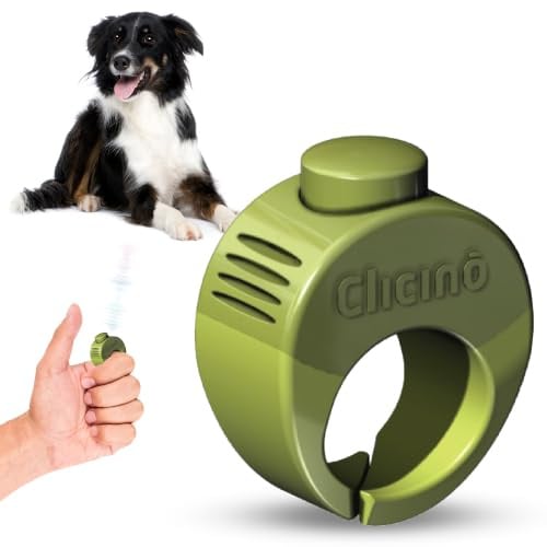 CLICINO Klicker-Ring I Hand-Free Finger Hunde Klicker für im Tiertraining I Belohnungsbasiertes Training mit Hunde Clicker I Größe M - 19,5 mm I Grün