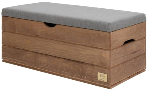 Sektum Ran | Sitztruhe mit stauraum Holz - polsterbank Sitzbox - sitzbank mit stauraum - aufbewahrungsbox mit Deckel - schuhbank mit sitzfläche 80x40x36cm