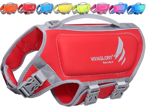 VIVAGLORY Hunde Schwimmweste High Buoyancy Hundeschwimmweste, S, Rot | Rettungswesten Hunde-Schwimmweste Schwimmweste zum Schwimmen, Auftrieb & Verstellbar for Hund