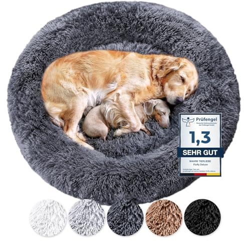 Wahre Tierliebe Hundebett Donut - Das Original - waschbar [M, 80cm, dunkelgrau] Hundekissen, Hundekorb, Flauschiges Hundebett für große, mittelgroße & kleine Hunde