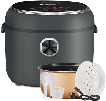 AMZCHEF Mini-Reiskocher 4L Multikocher für 5 Personen, 8 Tassen (ungekocht), 12-in-1 Reiskocher mit digitalem Display, 24H Timer & 12H Warmhaltefunktion, Tragegriff, Dampfgareinsatz, 860W