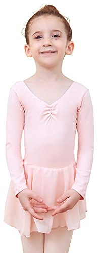 Tancefair Kinder Ballettkleidung Mädchen Ballettkleid Kurzarm Tanzkleid Baumwolle Balletttrikot Ballettanzug Tanzbody Gymnastikanzug mit Chiffon Rock Tütü
