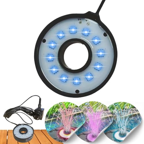 Mauk® Universal LED Ring für Teichpumpen | Farbmodus mit 7 Farben | 5m Kabel | IPX8 | Wasserdicht bis 1,5m Eintauchtiefe | Beleuchtung Komplettset mit Netzstecker