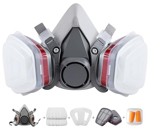 Prassia Atemschutzmaske,Wiederverwendbare Vollmaske,Gasmaske mit Filter Staubmasken Atemschutz Feinstaub Atemschutzmaske Lackierer 10 Filtrierbare Wattepads,Wiederverwendbare Vollmaske für Farbspritz