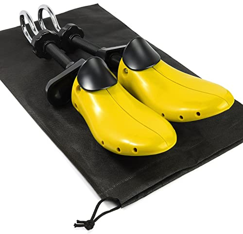 igadgitz home U7184 2-Wege- Schuhspanner, Schuhdehner, Schuhweiter, Schuhstrecker mit Ballenausformung, Höhenpolster und Kordelzugbeutel - Gelb und Schwarz - Herren EU 39,5-46