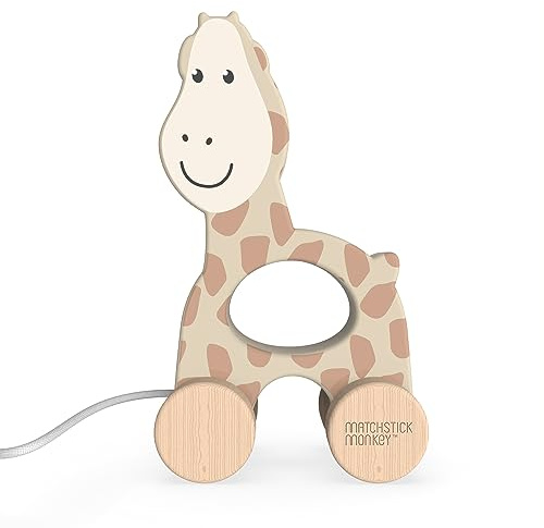 Matchstick Monkey, Playtime Wooden Pull Along Toy, Race or Push to Encourage Imaginative and Creative Play, Easy Grip, 12 Months Old+, Giraffe