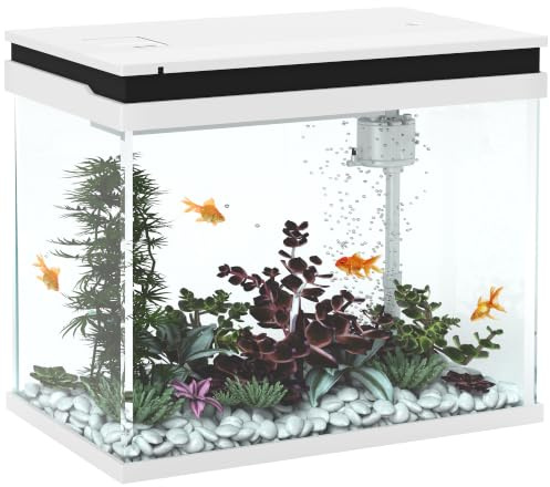 PawHut Aquarium 41L Einsteigerbecken Pumpe 48 x 30 x 41 cm Glasbecken Weiß | mit LED-Beleuchtung, Eingebautem Filtersystem, Fischbecken, für Fische und Wasserpflanzen
