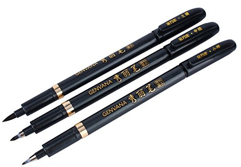 Delaman Kalligrafie Stift Set 3 Pinselstift mit weich Spitze für Schreiben Schriftzeichen Manga Handlettering (Schwarz)