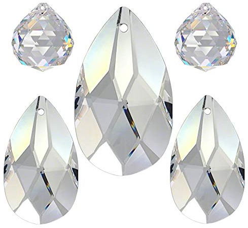 Kristallset 5 TLG. 'Mandel' 20-50mm Crystal 30% PbO ~ Feng Shui Suncatcher Regenbogenkristall