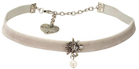 Alpenflüstern Trachten-Samt-Kropfband Strassedelweiss Perle - nostalgische Trachtenkette enganliegend, Kropfkette elastisch, Damen-Trachtenschmuck, Samtkropfband in traditionellen Farben DHK264