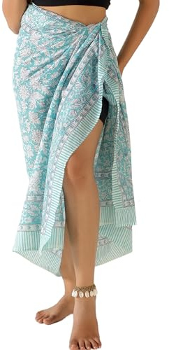 THE ART BOX 100% Baumwolle Sarong Coverup für Frauen Indischer Handblockdruck Badeanzug Pareo Wickelrock Strand Bikini Cover Up Lang (185 x 110 cm)
