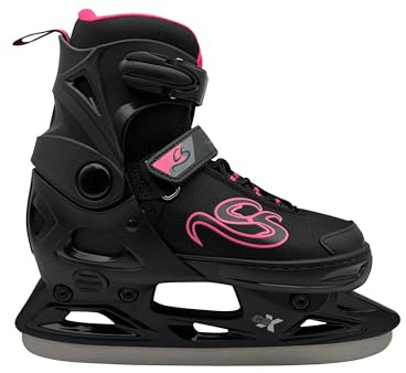 Cox Swain verstellbare Schlittschuhe Crystal, Eislaufschuhe für Kinder, Jugendliche und Erwachsene bis 100KG, vorgeschliffene Edelstahlkufe, Softboot, Black/Pink Gr. XS (29-32)