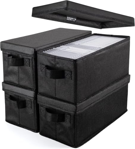 UENTIP CD-Aufbewahrungsbox, 1 Stück, CD-Hülle, 33,5 x 15 x 13,5 cm, Behälter für 120 CDs in vollen Juwelenhüllen, 240 CDs in schlanken Hüllen und 660 CDs in CD-Hüllen (black, 4pack-black)