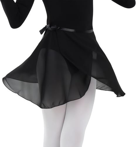 MUNAFIE Ballettkleidung Damen Ballett Rock Chiffon Wickelrock Tanz Röcke für Damen und Mädchen Schwarz 1