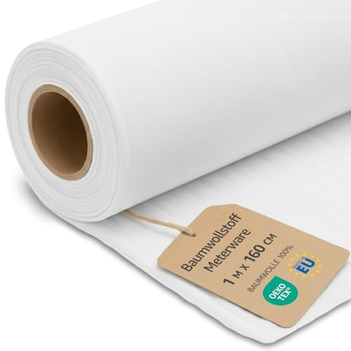 Stoff Meterware Baumwollstoff 1 M x 160 cm - Stoffe zum nähen aus reine baumwolle fabric futterstoff dekostoff für patchwork canvas und sewing nähstoff Oeko-Tex 3. Weiß