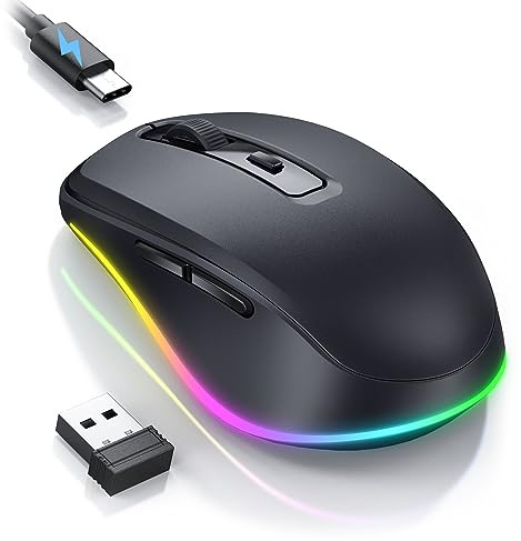 seenda Kabellose Maus mit Jiggler, Wiederaufladbare 2.4G Funkmaus mit Beleuchtung, Leise Wireless Mouse für PC, Laptop, Computer, Windows - 2000 DPI - Schwarz