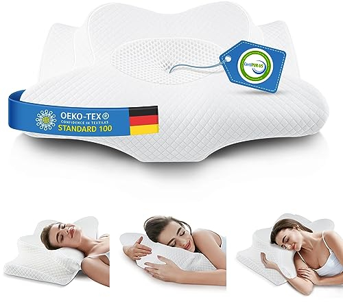 Gobikey Nackenkissen Kopfkissen Orthopädisches Kissen Memory Foam Kissen Ergonomisches Kopfkissen Nackenstützkissen gegen Seitenschläferkissen für Seiten, Rücken & Bauchschläfer Weiß