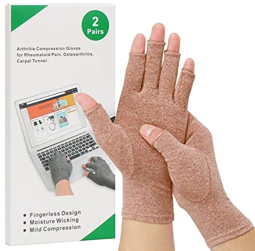 2-Paar Arthritis-Kompressionshandschuhe zur Linderung von rheumatoider Osteoarthritis, Muskelverspannungen lindern, fingerlos, atmungsaktiv & feuchtigkeitsregulierend, Frauen und Männer (Kaffee, S)