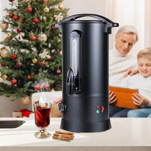 Ansobea Glühweinkocher 10L, 1800W Glühweinkocher mit Thermostat,Heißgetränkeautomat Edelstahl,Einstellbare Temperatur von 30-110°C,Glühweintopf mit Zapfhahn,Glühweinkessel Schwarz