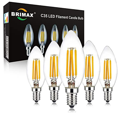 BRIMAX LED Dimmbare Kerzen Glühbirnen, E14 Fassung, 2700K Warmweiss, 4W ersetzt 40 Watt, 400 Lumen, AC220-240V, Glas Klar Edison Fadenlampe C35 für Kronleuchter Tischlampen Wandlampen 5 Stück